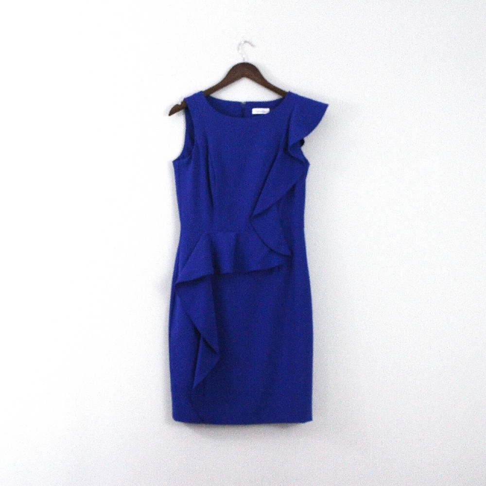 Calvin Klein Asymmetric Blue Ruffle Dress